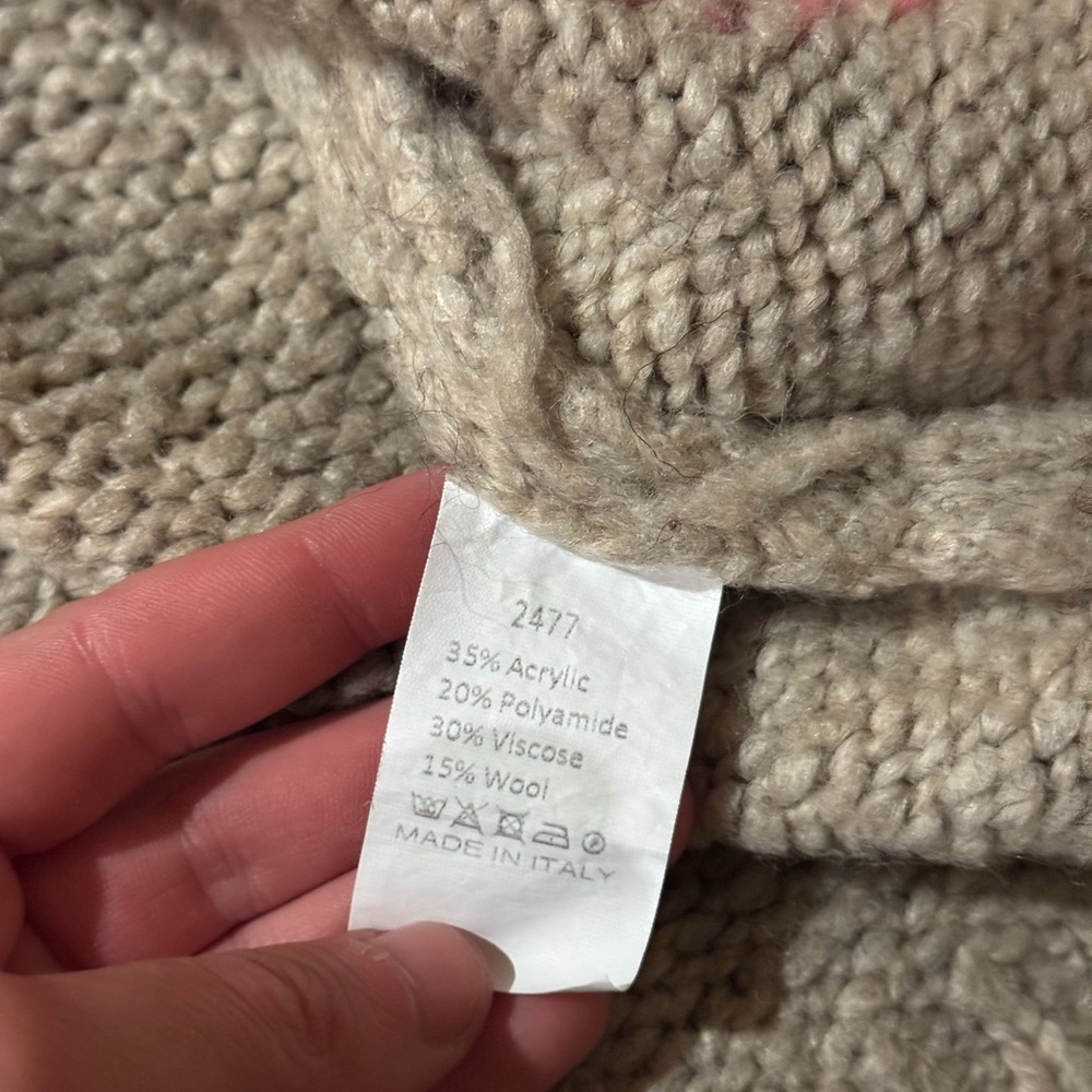 Made In Italy Heart Knitted Oversized Wool Blend Cardigan Sweater Size S/M - Picture 3 of 4